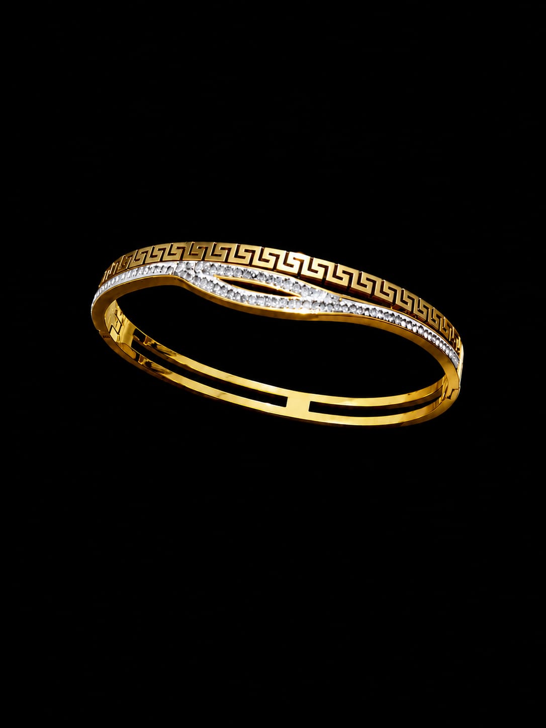 Greek Key Crystal Gold Bangle